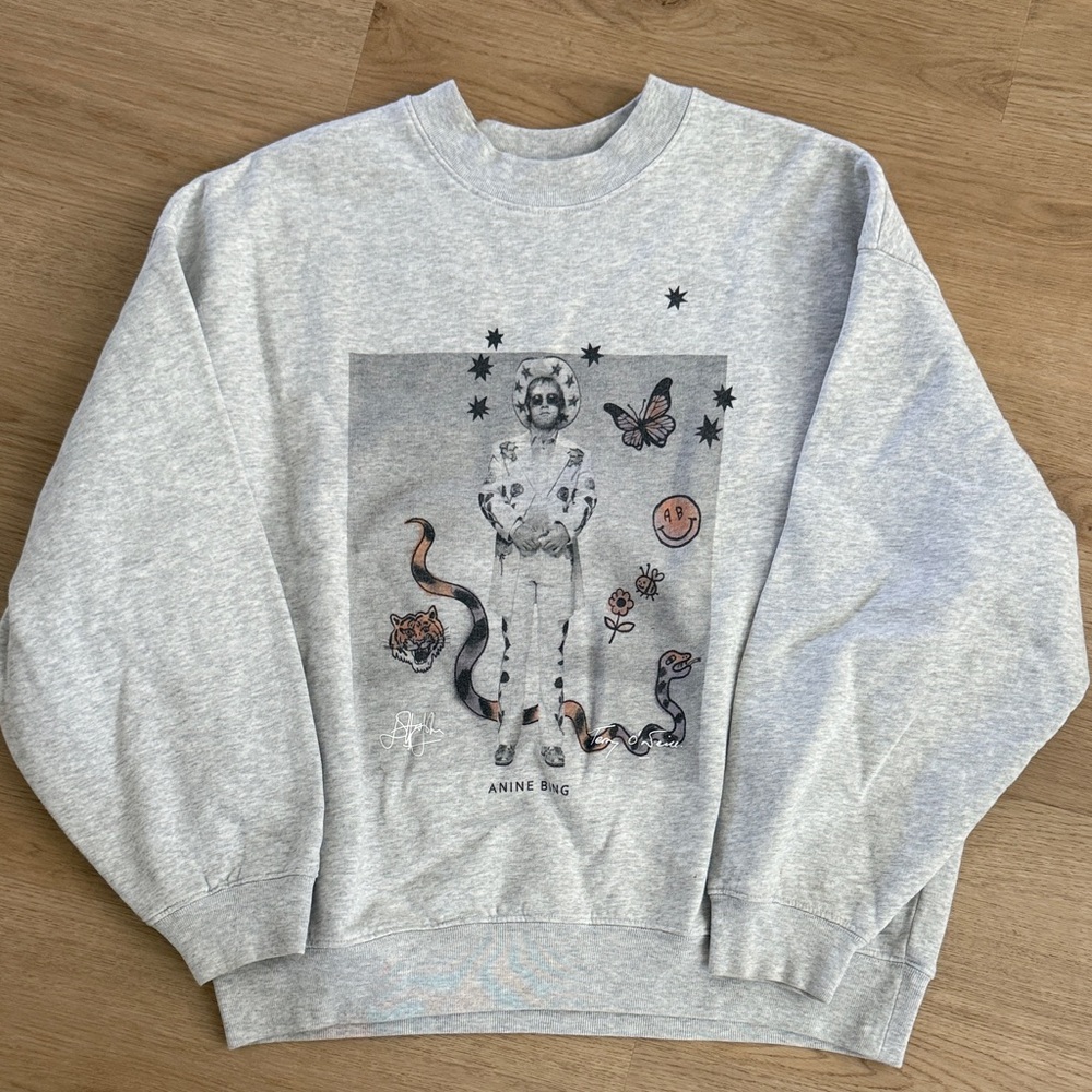 Anine Bing - Jaci Sweatshirt AB x TO x iscreamcolour Elton John in Heather Grey